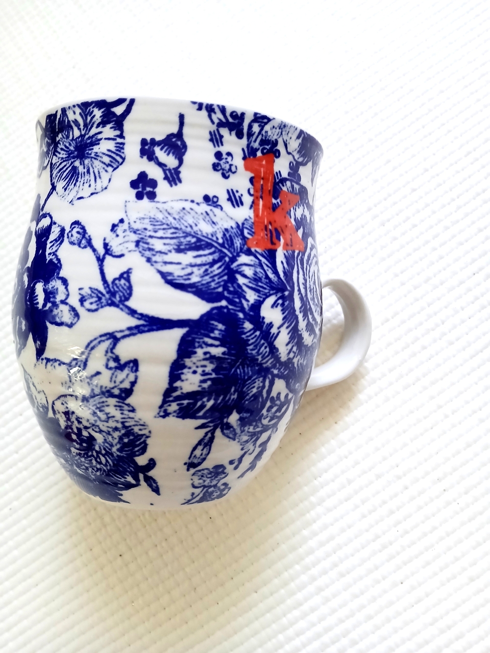 Anthropologie Homegrown Initial K Monogram Letter Floral 14oz Coffee Mug